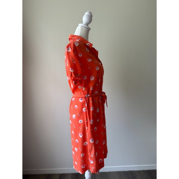 GAP Orange Floral Button Front Shirt Dress‎ S Short Sleeve Belted Rayon Vintage - Picture 5 of 12